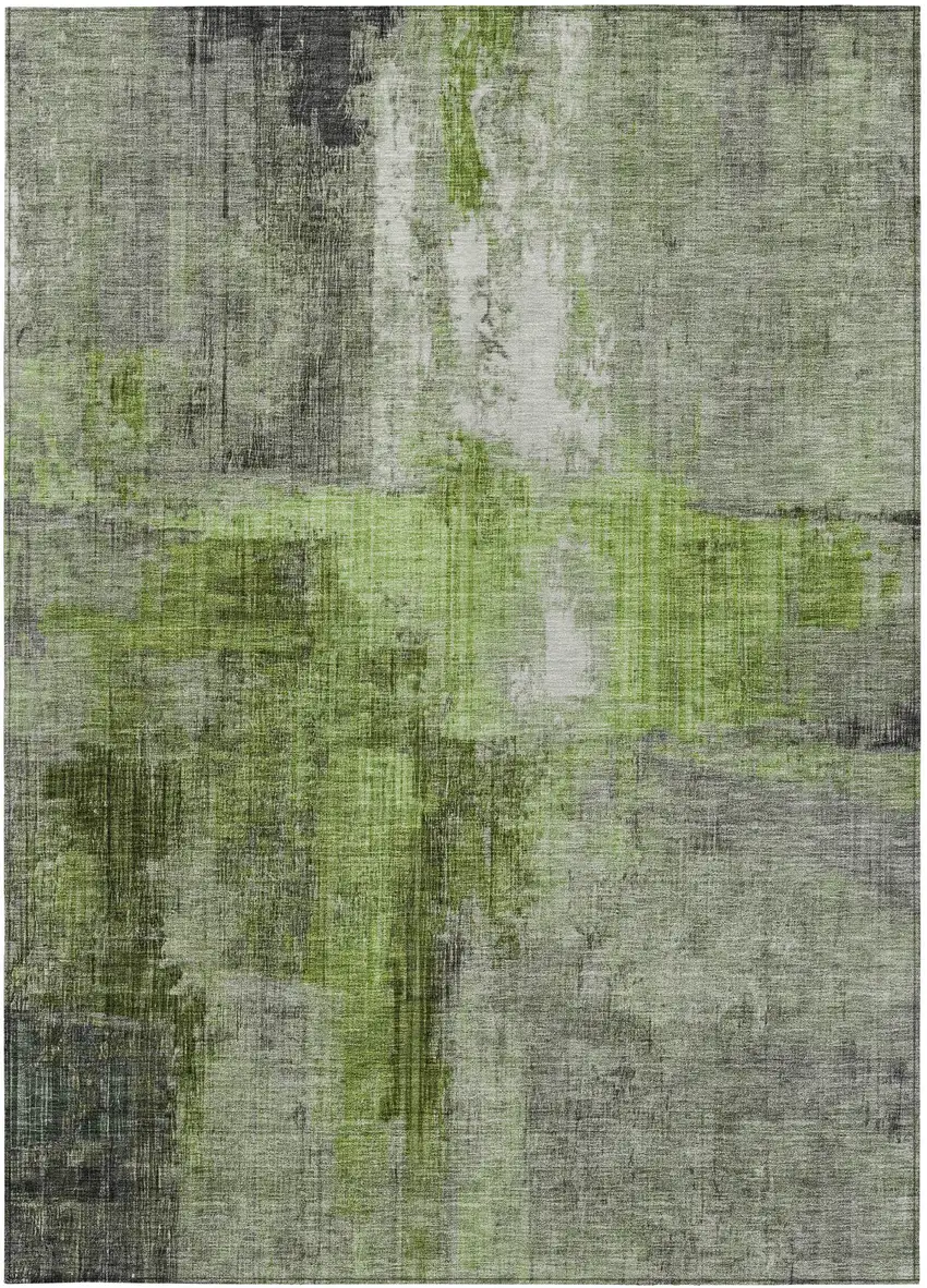 Fern Green And Gray Abstract Washable Indoor Outdoor Area Rug Photo 3