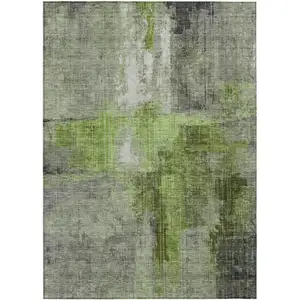 Photo of Fern Green And Gray Abstract Washable Indoor Outdoor Area Rug