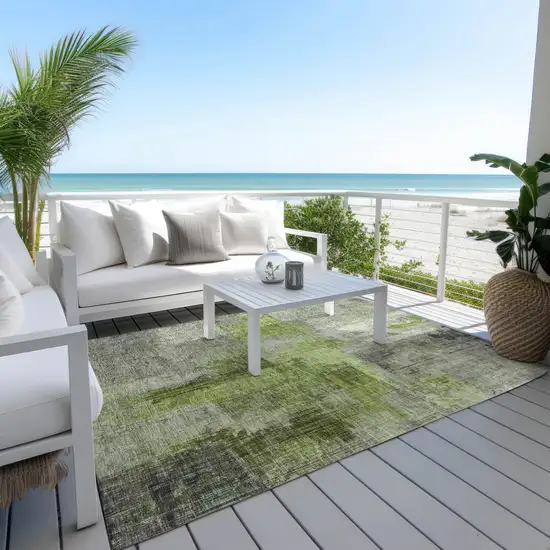 Fern Green And Gray Abstract Washable Indoor Outdoor Area Rug Photo 5
