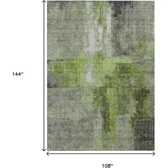 Fern Green And Gray Abstract Washable Indoor Outdoor Area Rug Photo 9