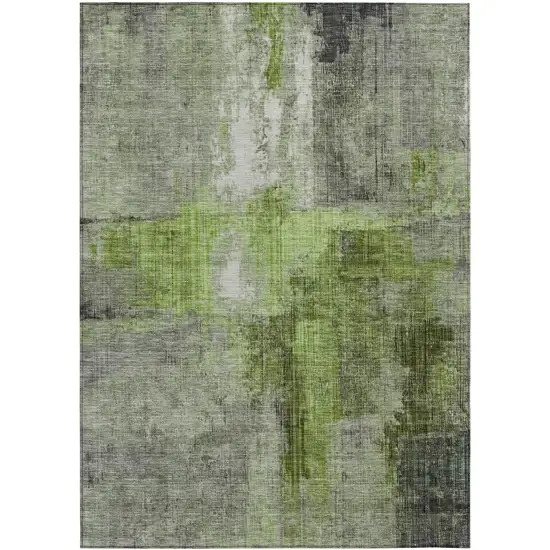 Fern Green And Gray Abstract Washable Indoor Outdoor Area Rug Photo 1