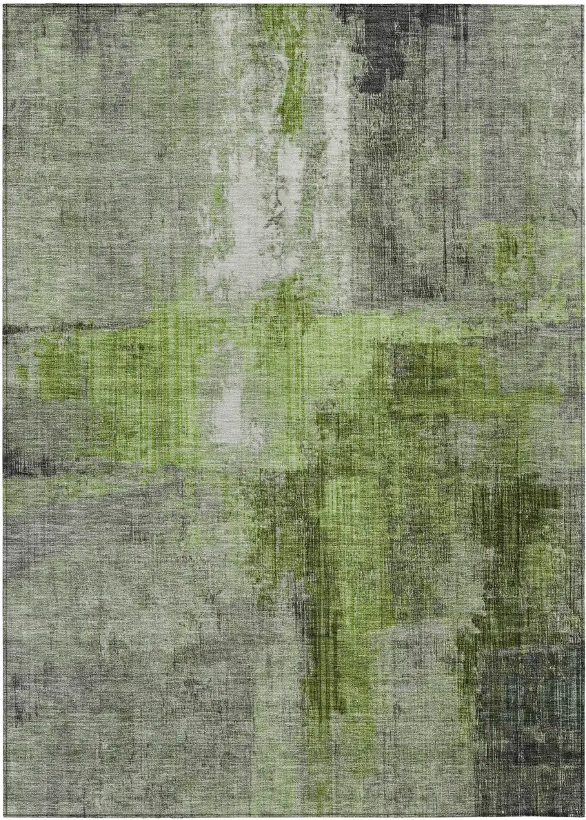 Fern Green And Gray Abstract Washable Indoor Outdoor Area Rug Photo 1