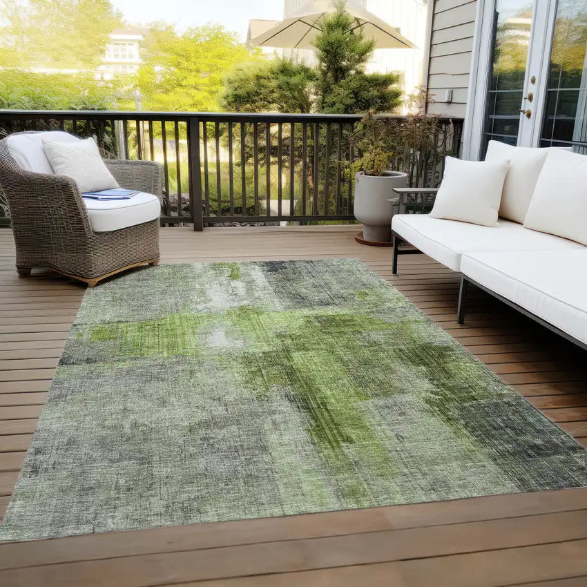 Fern Green And Gray Abstract Washable Indoor Outdoor Area Rug Photo 8