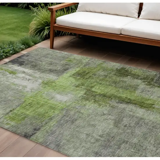 Fern Green And Gray Abstract Washable Indoor Outdoor Area Rug Photo 2