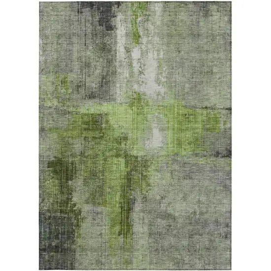 Fern Green And Gray Abstract Washable Indoor Outdoor Area Rug Photo 4