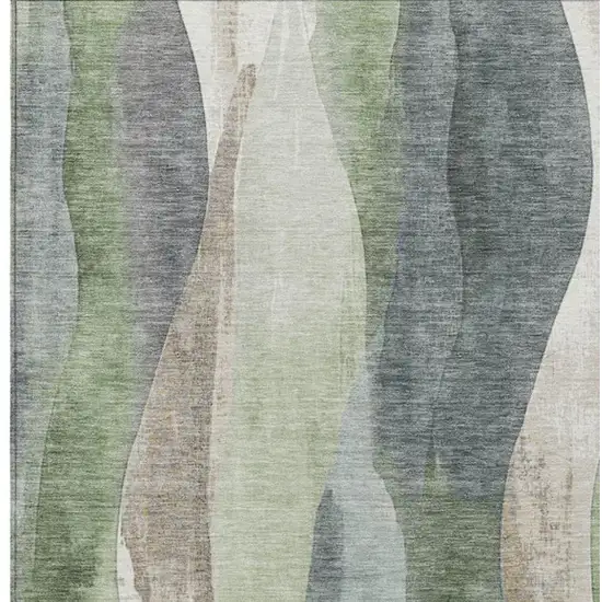 Fern Green And Gray Abstract Washable Indoor Outdoor Area Rug Photo 9