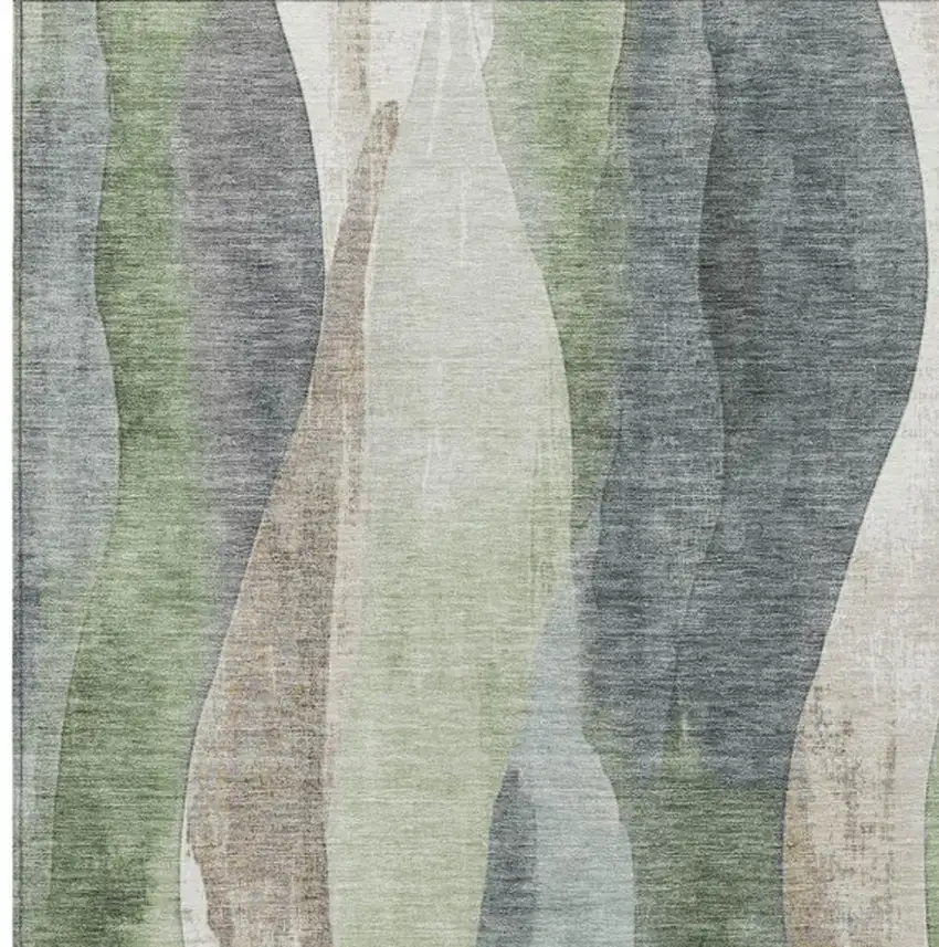 Fern Green And Gray Abstract Washable Indoor Outdoor Area Rug Photo 9
