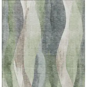 Photo of Fern Green And Gray Abstract Washable Indoor Outdoor Area Rug