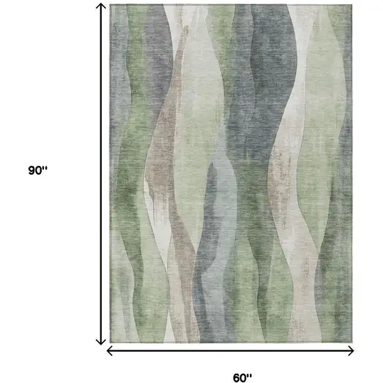 Fern Green And Gray Abstract Washable Indoor Outdoor Area Rug Photo 8