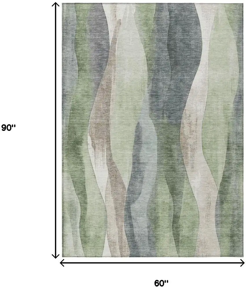 Fern Green And Gray Abstract Washable Indoor Outdoor Area Rug Photo 8