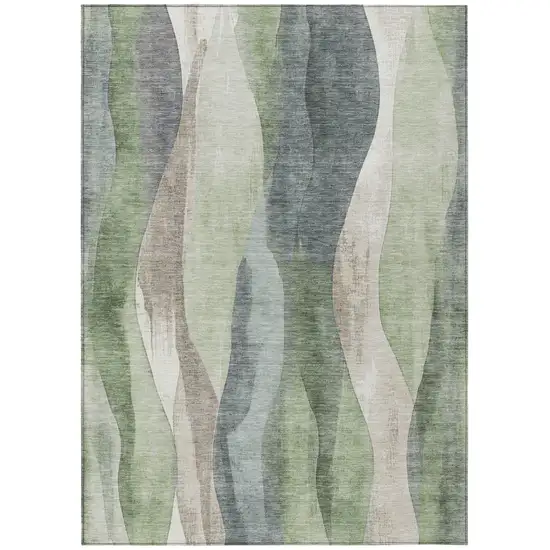 Fern Green And Gray Abstract Washable Indoor Outdoor Area Rug Photo 7