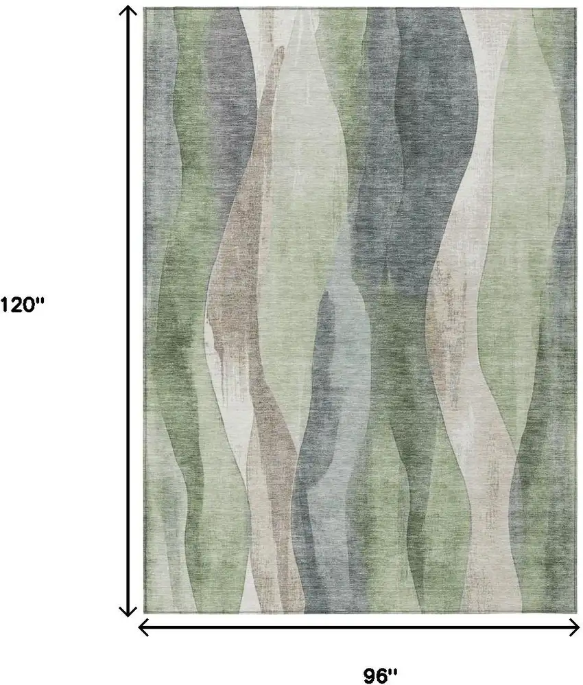 Fern Green And Gray Abstract Washable Indoor Outdoor Area Rug Photo 8
