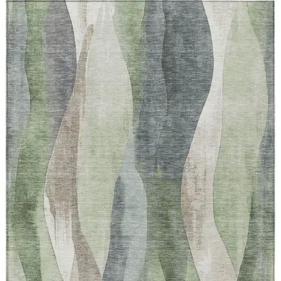 Fern Green And Gray Abstract Washable Indoor Outdoor Area Rug Photo 9