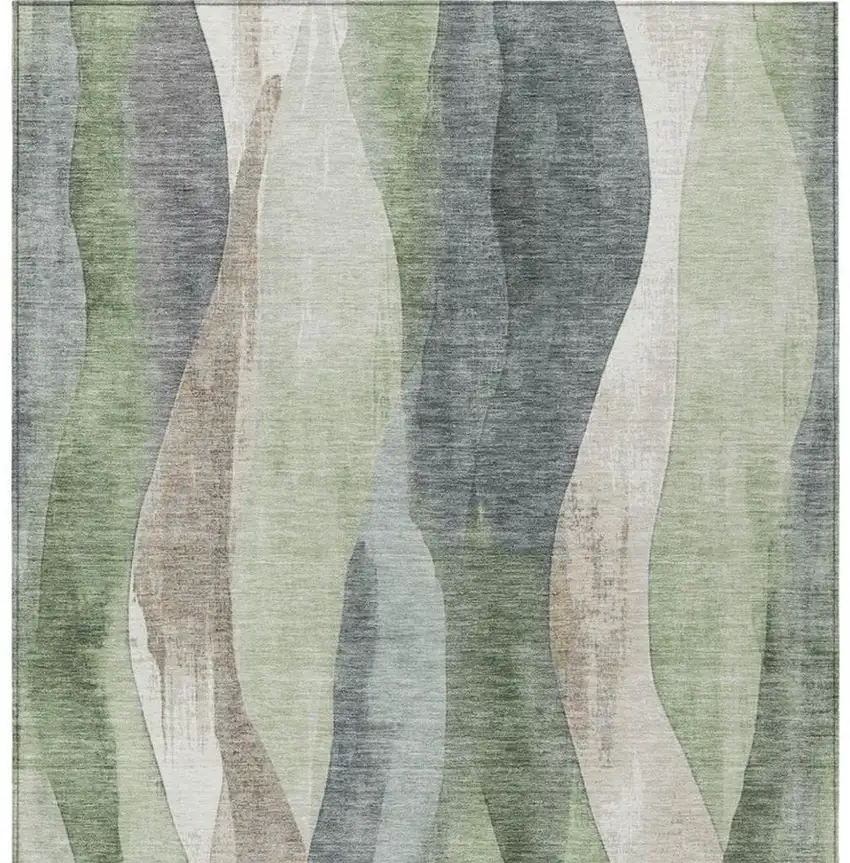 Fern Green And Gray Abstract Washable Indoor Outdoor Area Rug Photo 9