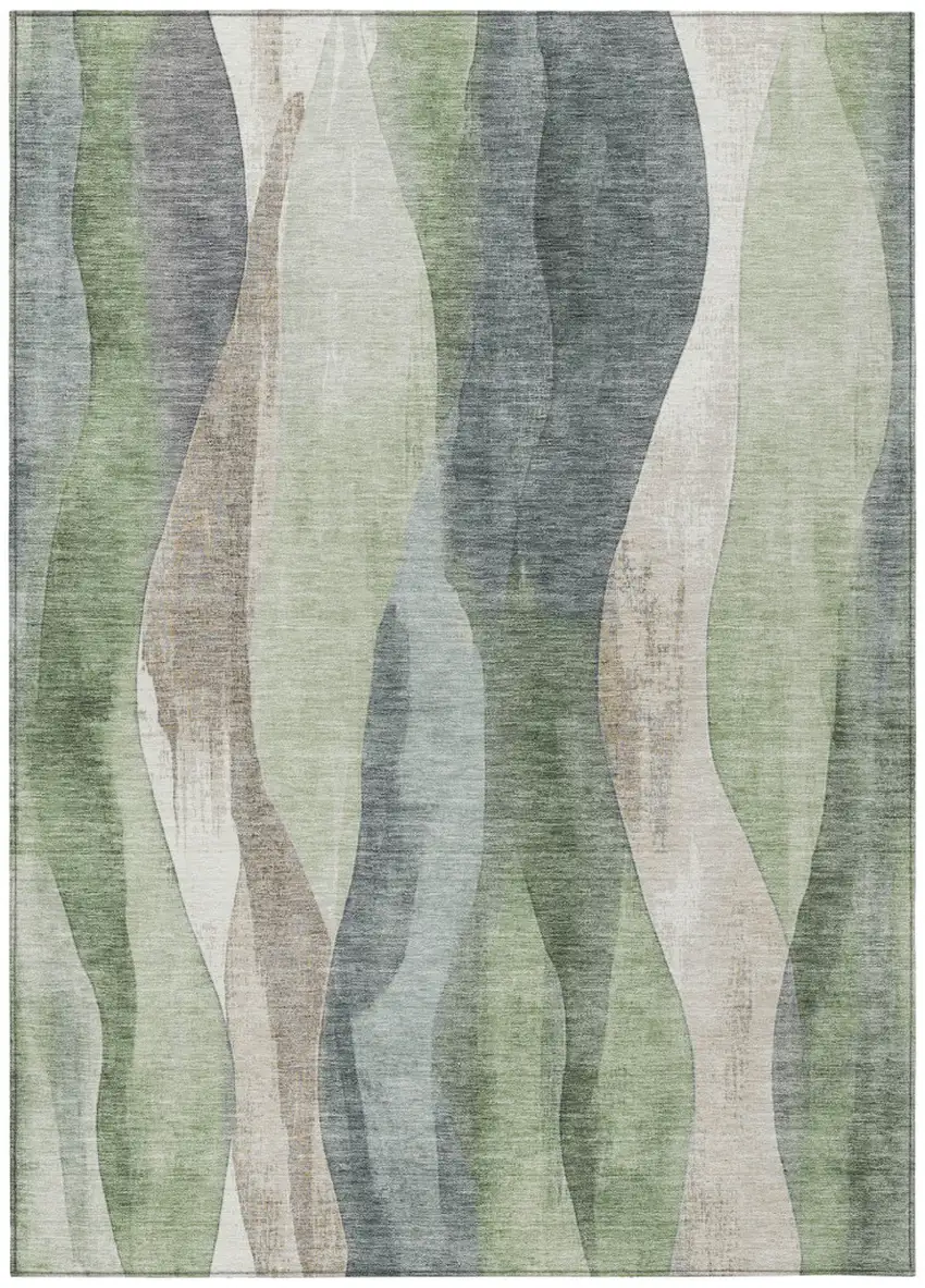 Fern Green And Gray Abstract Washable Indoor Outdoor Area Rug Photo 7
