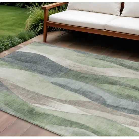 Fern Green And Gray Abstract Washable Indoor Outdoor Area Rug Photo 2