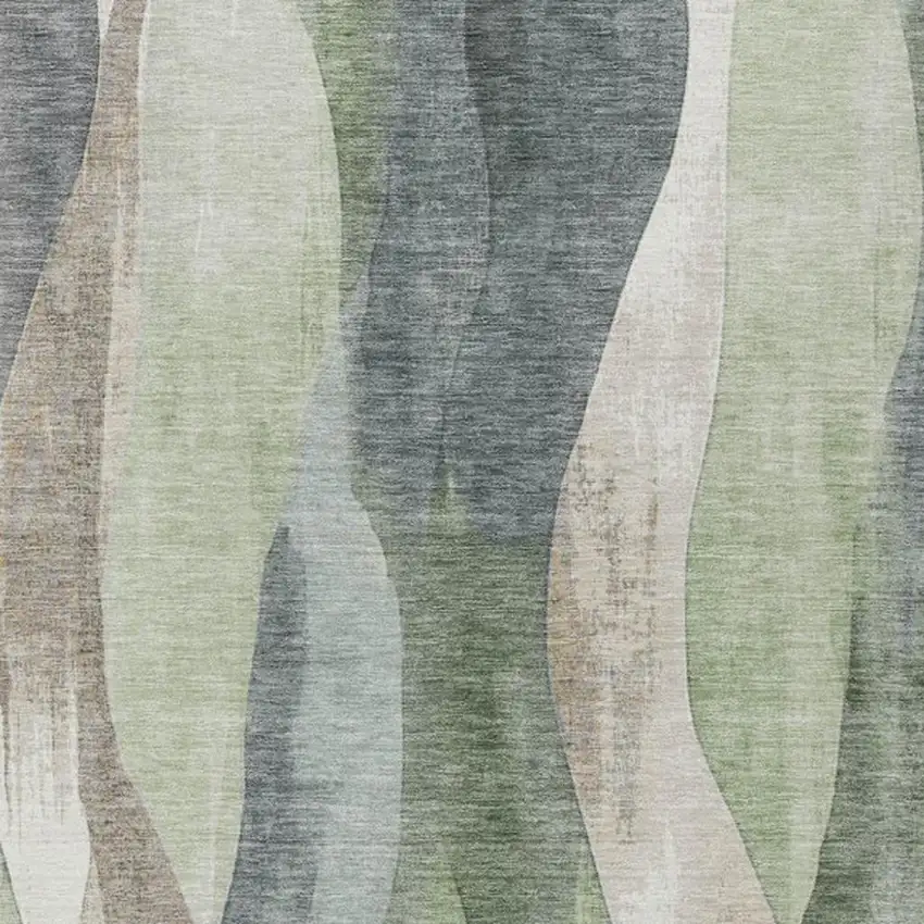 Fern Green And Gray Abstract Washable Indoor Outdoor Area Rug Photo 7