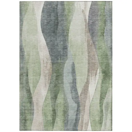 Fern Green And Gray Abstract Washable Indoor Outdoor Area Rug Photo 8