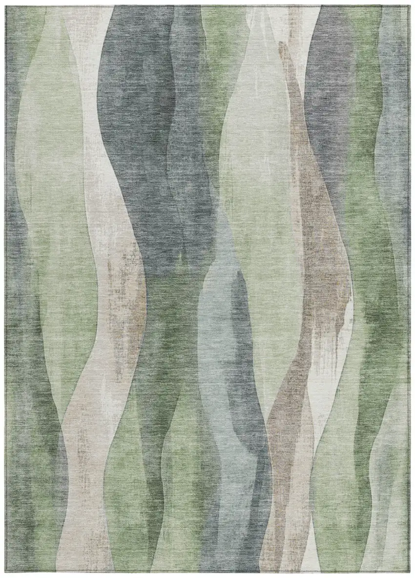 Fern Green And Gray Abstract Washable Indoor Outdoor Area Rug Photo 8