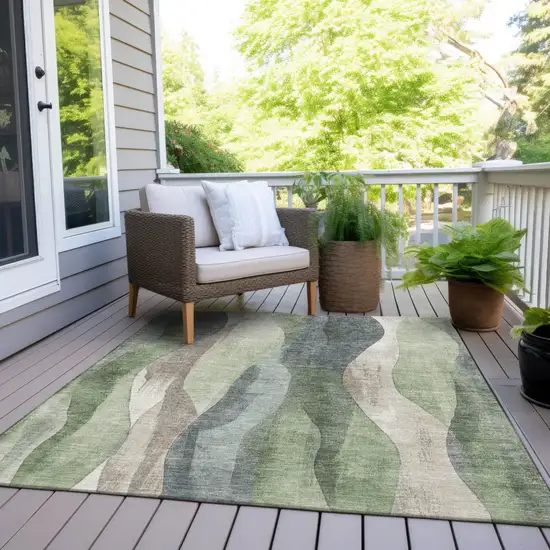 Fern Green And Gray Abstract Washable Indoor Outdoor Area Rug Photo 6