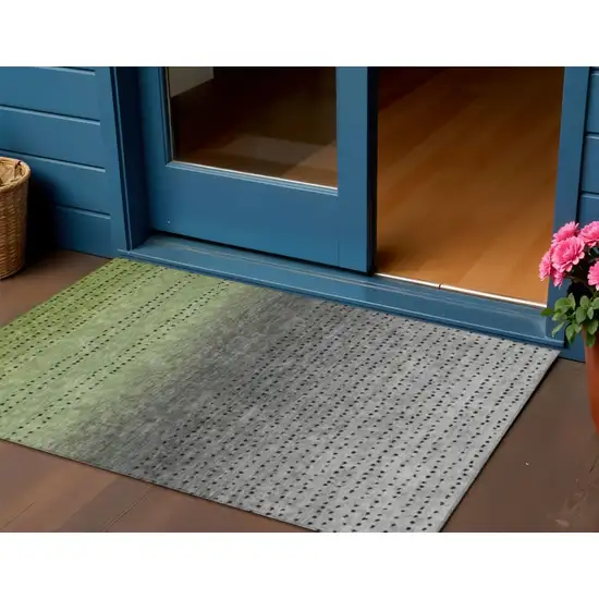 Fern Green And Gray Abstract Washable Indoor Outdoor Area Rug Photo 2