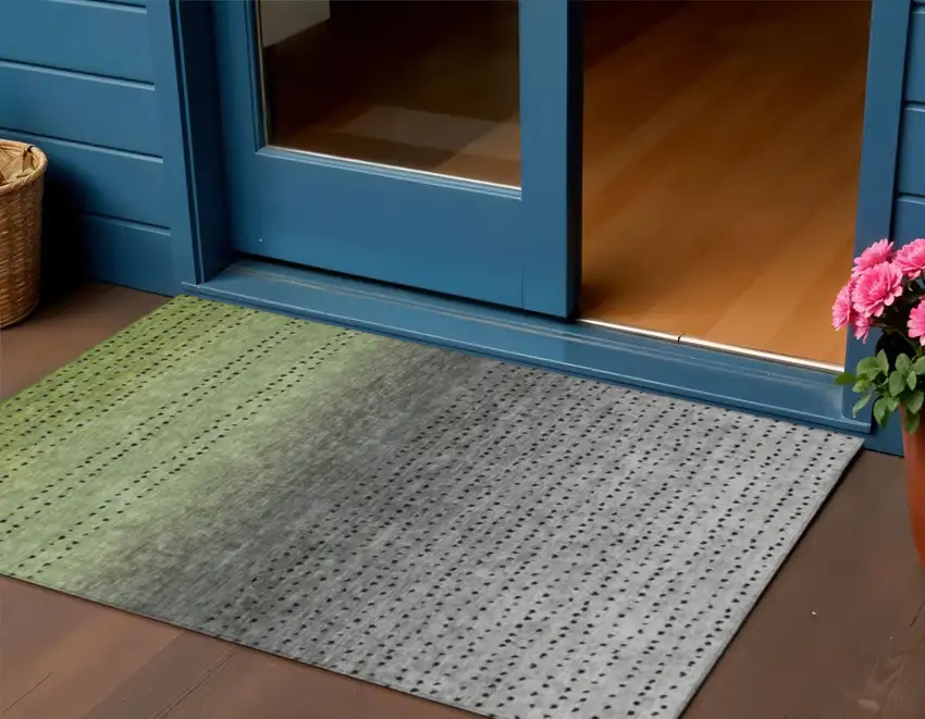 Fern Green And Gray Abstract Washable Indoor Outdoor Area Rug Photo 2