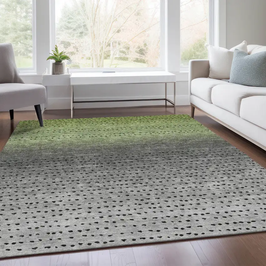 Fern Green And Gray Abstract Washable Indoor Outdoor Area Rug Photo 7