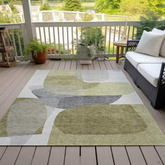 Fern Green And Gray Abstract Washable Indoor Outdoor Area Rug Photo 9