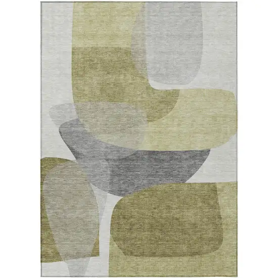 Fern Green And Gray Abstract Washable Indoor Outdoor Area Rug Photo 2