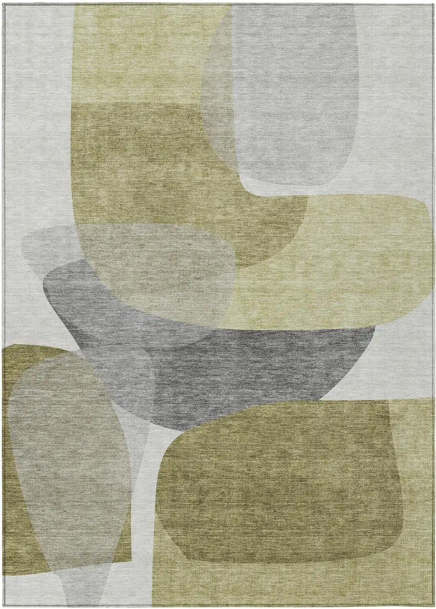 Fern Green And Gray Abstract Washable Indoor Outdoor Area Rug Photo 2