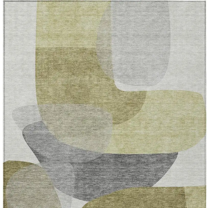 Fern Green And Gray Abstract Washable Indoor Outdoor Area Rug Photo 5