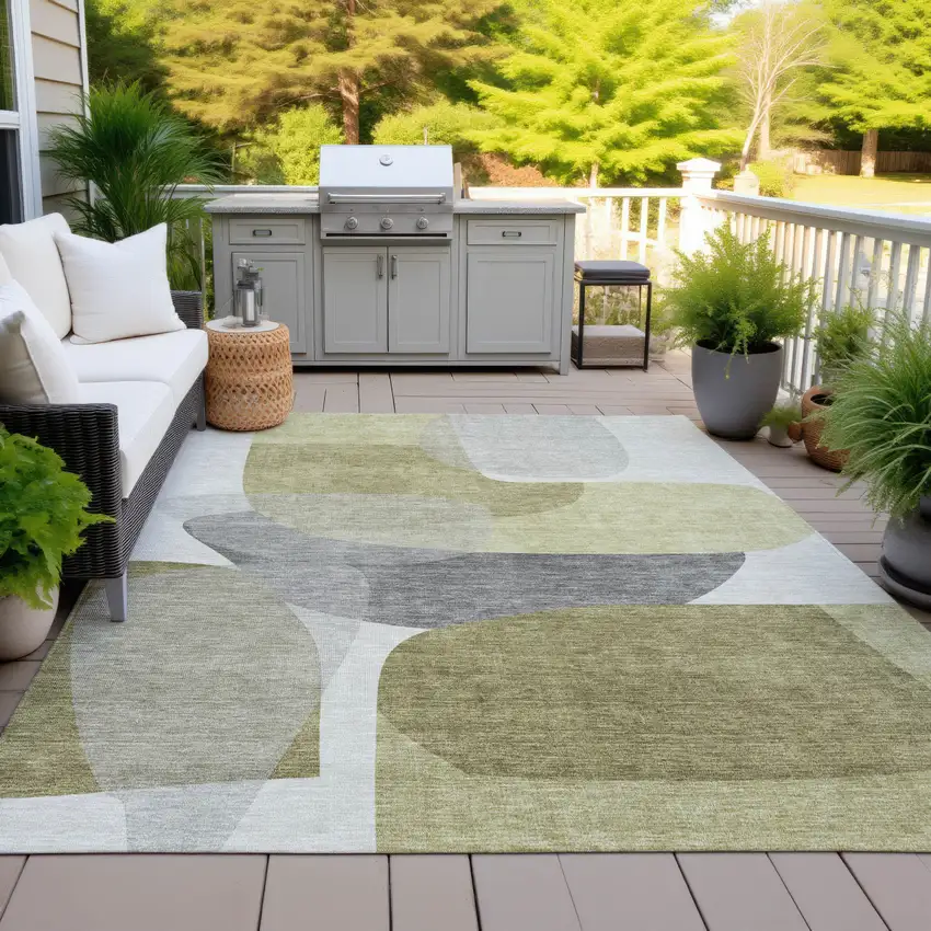 Fern Green And Gray Abstract Washable Indoor Outdoor Area Rug Photo 6