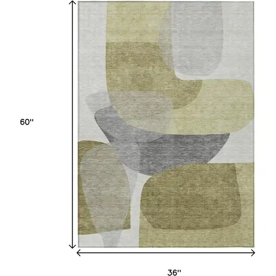 Fern Green And Gray Abstract Washable Indoor Outdoor Area Rug Photo 3