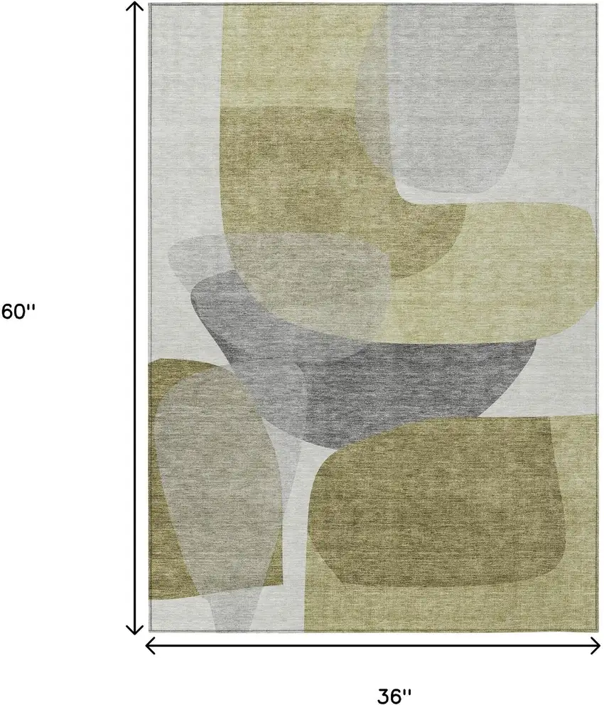 Fern Green And Gray Abstract Washable Indoor Outdoor Area Rug Photo 3