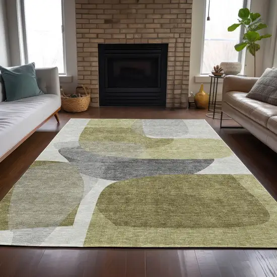 Fern Green And Gray Abstract Washable Indoor Outdoor Area Rug Photo 8