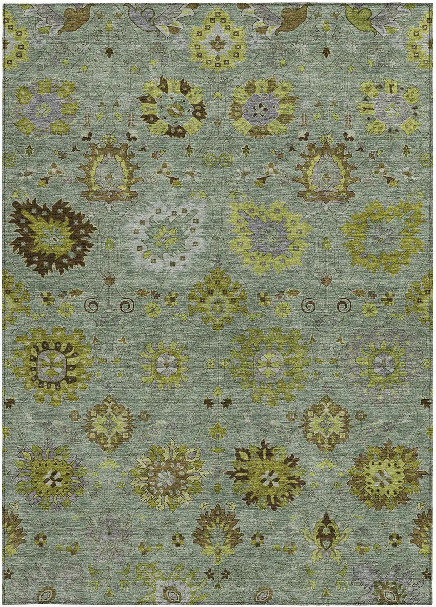 Fern Green And Gray Damask Washable Indoor Outdoor Area Rug Photo 4