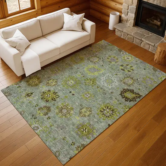 Fern Green And Gray Damask Washable Indoor Outdoor Area Rug Photo 8
