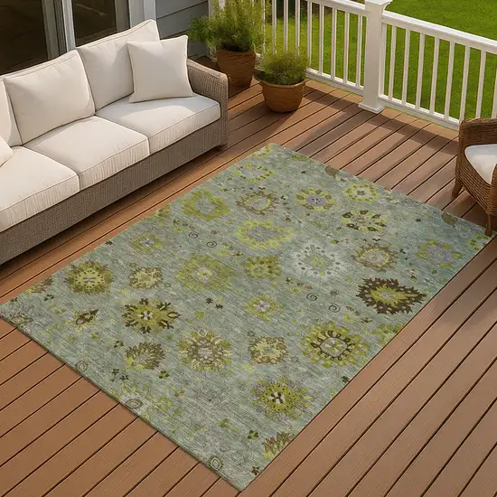 Fern Green And Gray Damask Washable Indoor Outdoor Area Rug Photo 6