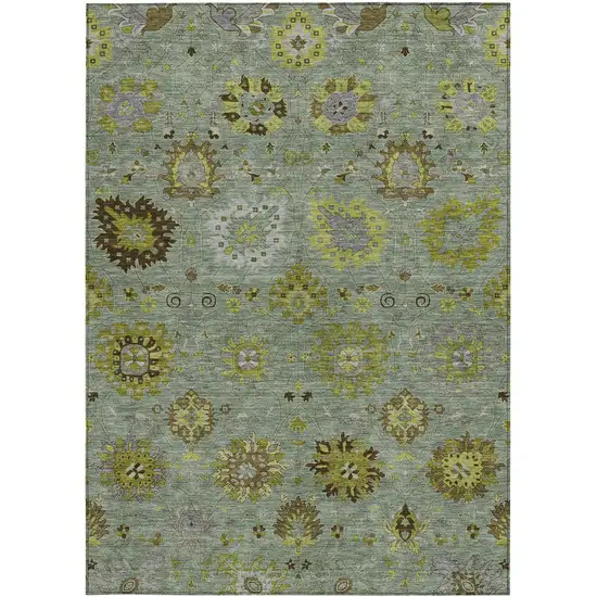 Fern Green And Gray Damask Washable Indoor Outdoor Area Rug Photo 4