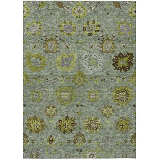 Fern Green And Gray Damask Washable Indoor Outdoor Area Rug Photo 2