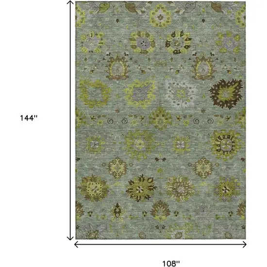 Fern Green And Gray Damask Washable Indoor Outdoor Area Rug Photo 3
