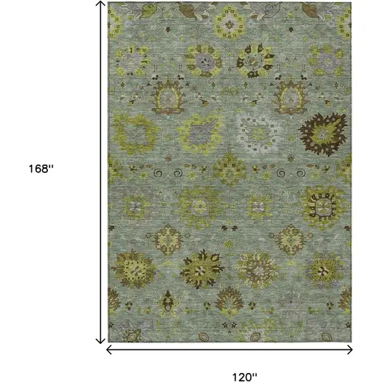 Fern Green And Gray Damask Washable Indoor Outdoor Area Rug Photo 3