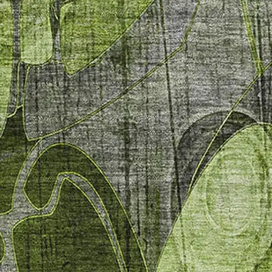 Fern Green And Gray Floral Washable Area Rug With UV Protection Photo 3