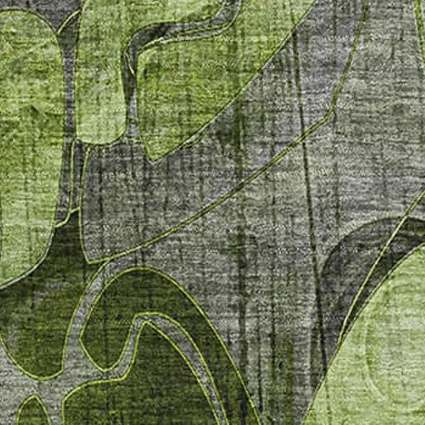 Fern Green And Gray Floral Washable Area Rug With UV Protection Photo 3