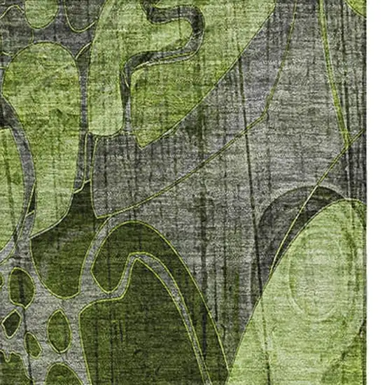Fern Green And Gray Floral Washable Area Rug With UV Protection Photo 4