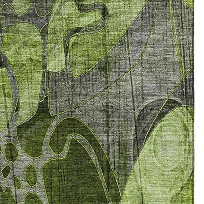 Fern Green And Gray Floral Washable Area Rug With UV Protection Photo 4