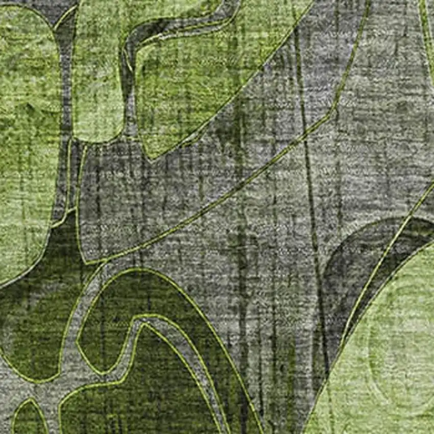 Fern Green And Gray Floral Washable Area Rug With UV Protection Photo 3