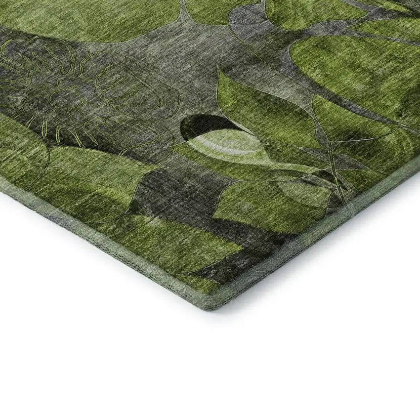 Fern Green And Gray Floral Washable Area Rug With UV Protection Photo 8