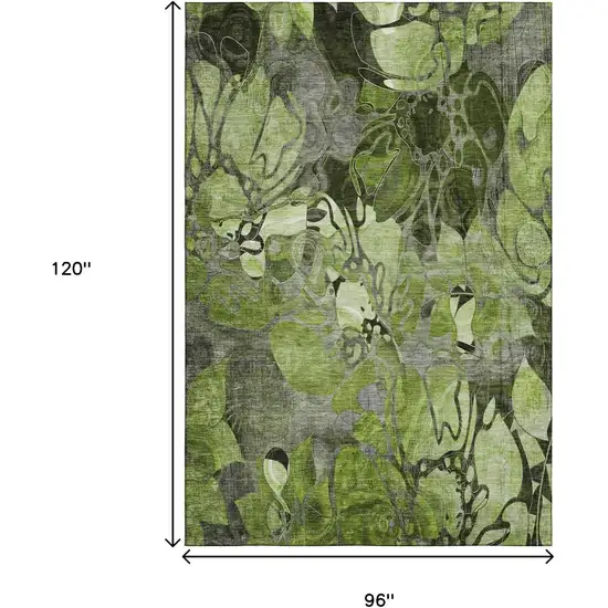 Fern Green And Gray Floral Washable Area Rug With UV Protection Photo 3
