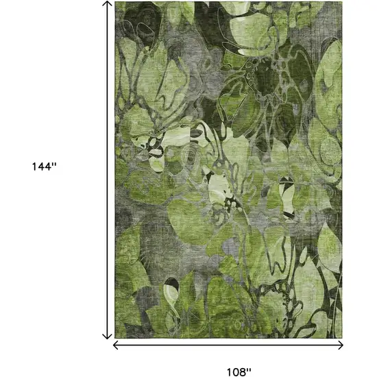 Fern Green And Gray Floral Washable Area Rug With UV Protection Photo 3